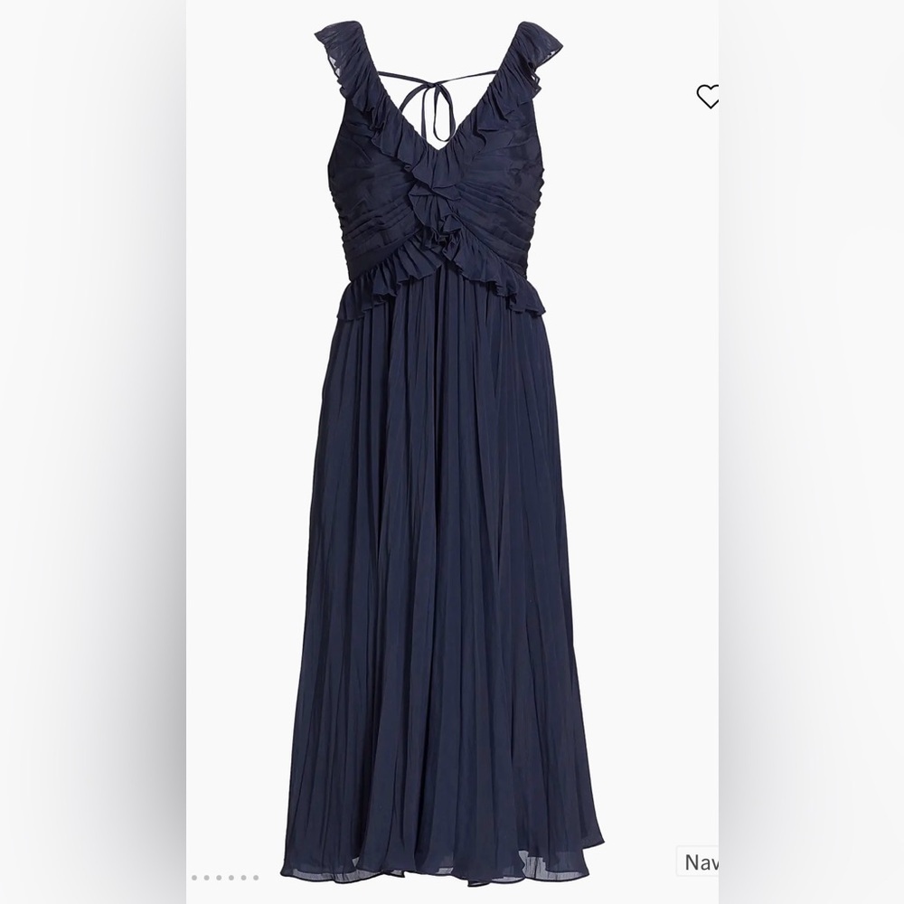 Cinq a Sept Calloway Ruffled Midi Dress 6 Navy NWT $595